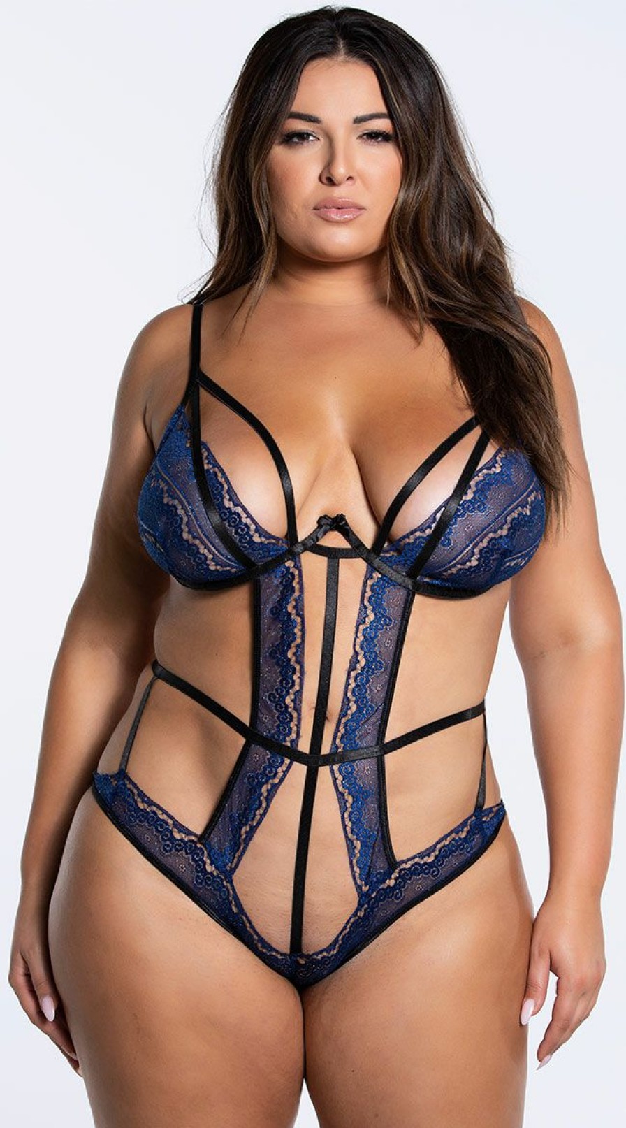 Ultra-Sexy-Lingerie * | Roma Plus Size Fall To Pieces Crotchless Teddy