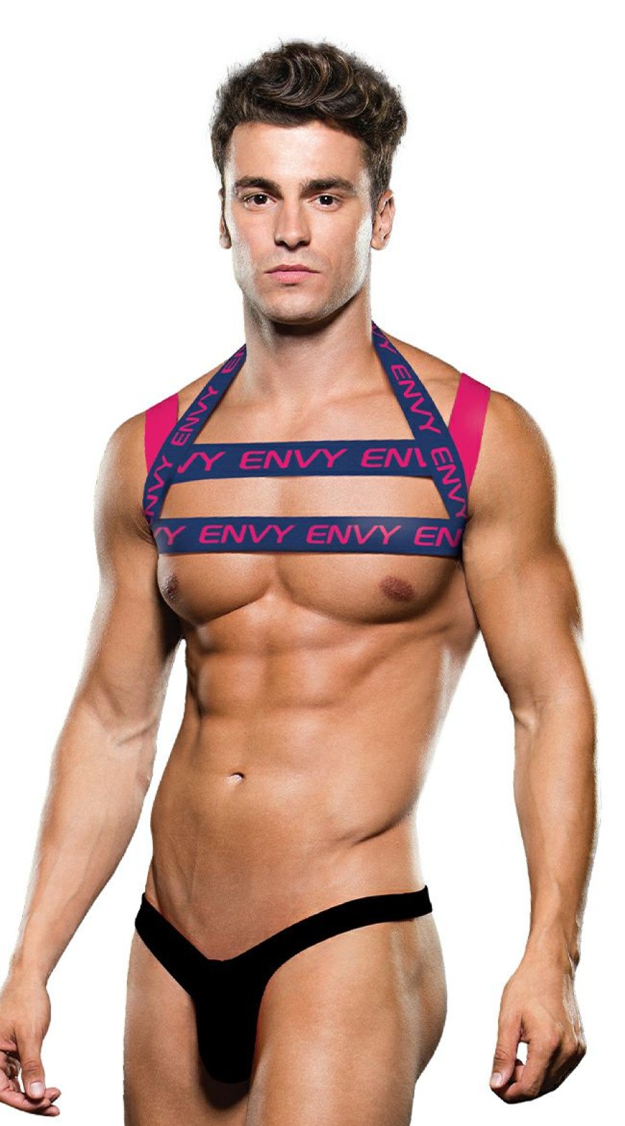 Ultra-Sexy-Lingerie * | Baci Men'S Envy Pink And Blue Logo Harness