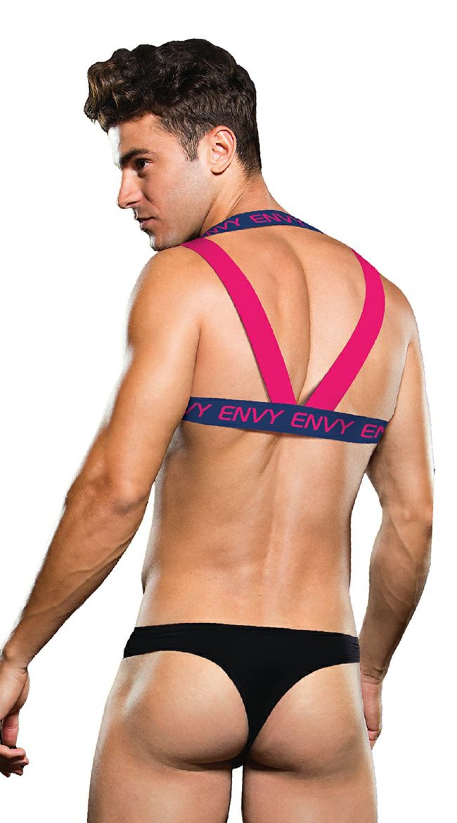 Ultra-Sexy-Lingerie * | Baci Men'S Envy Pink And Blue Logo Harness