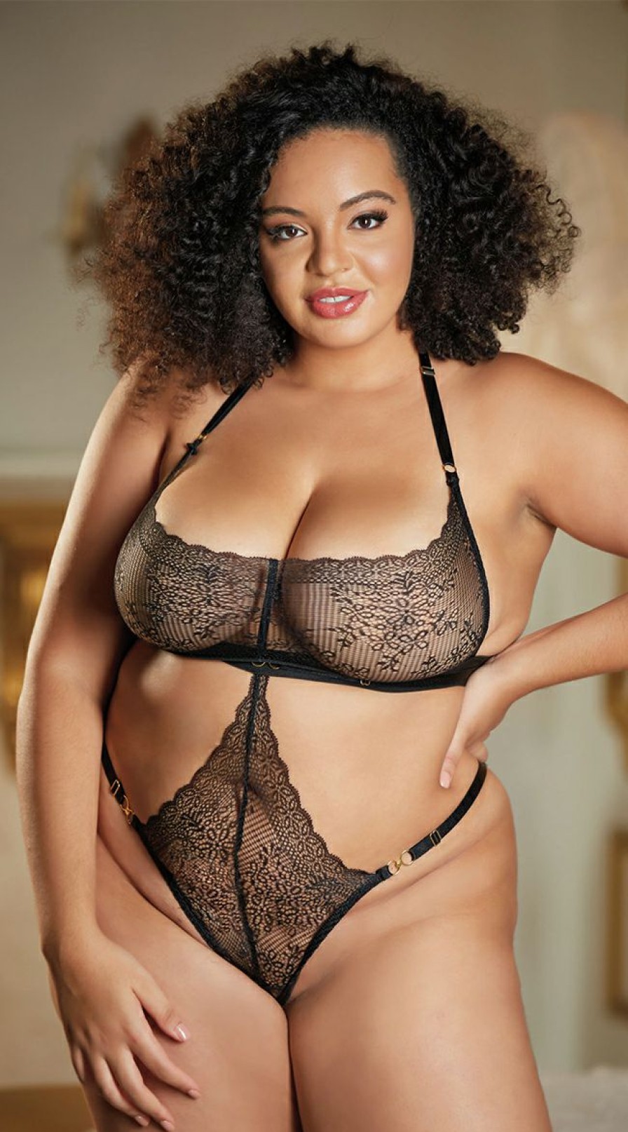 Ultra-Sexy-Lingerie * | Allure Lingerie Plus Size Sensual Romance Crotchless Teddy