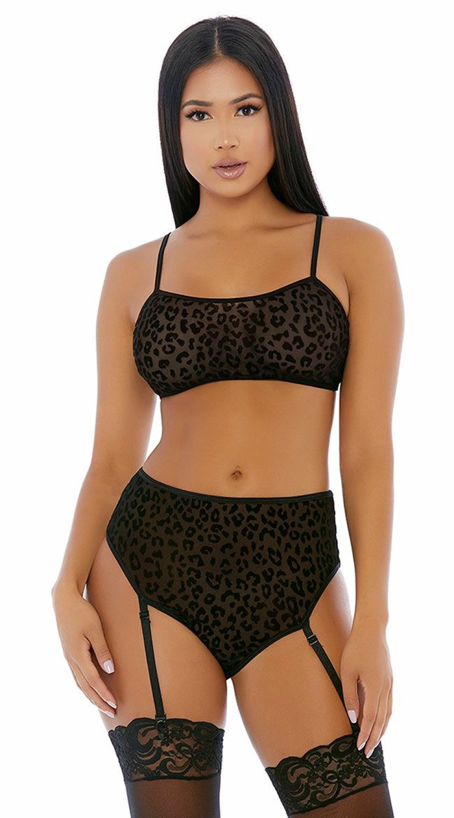 Garter-Lingerie * | Forplay Lustful Leopard High Waist Bra Set