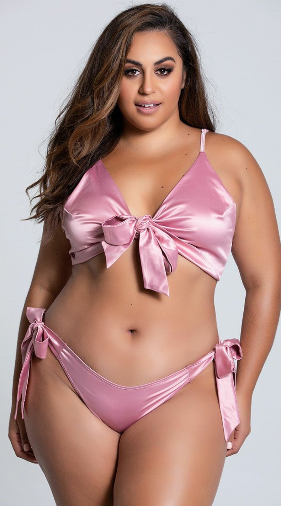 Silk-Satin-Lingerie * | Fantasy Plus Size Girl Like You Satin Tie Bra Set