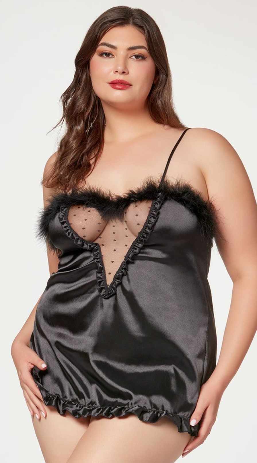 Silk-Satin-Lingerie * | Seven 'Til Midnight Plus Size Fuzzy Silk Chemise Set