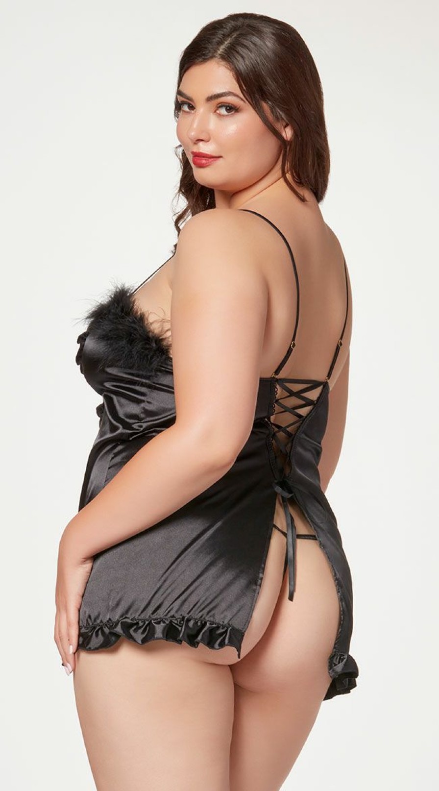 Silk-Satin-Lingerie * | Seven 'Til Midnight Plus Size Fuzzy Silk Chemise Set