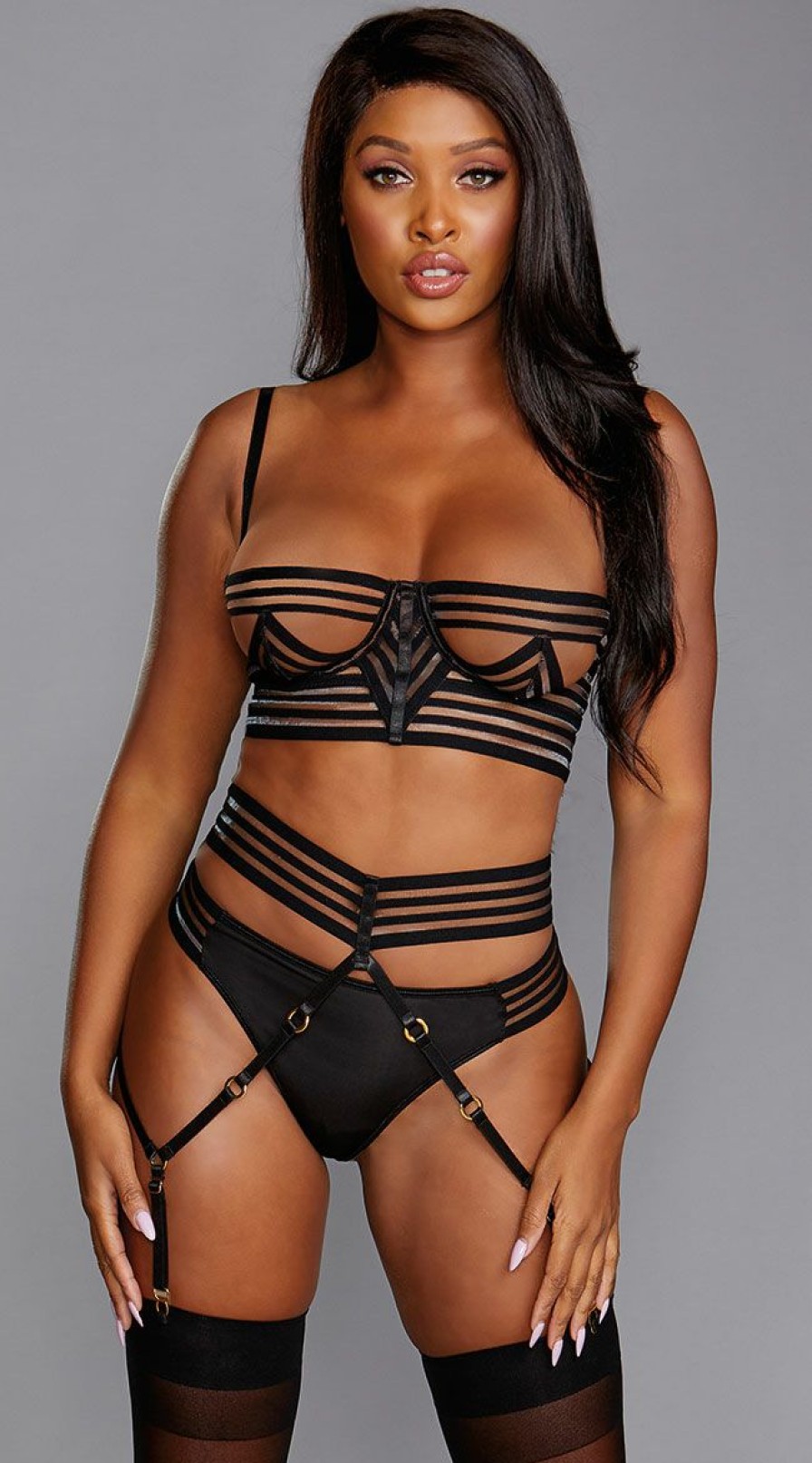 Garter-Lingerie * | Dreamgirl Stripe A Pose Bra Set