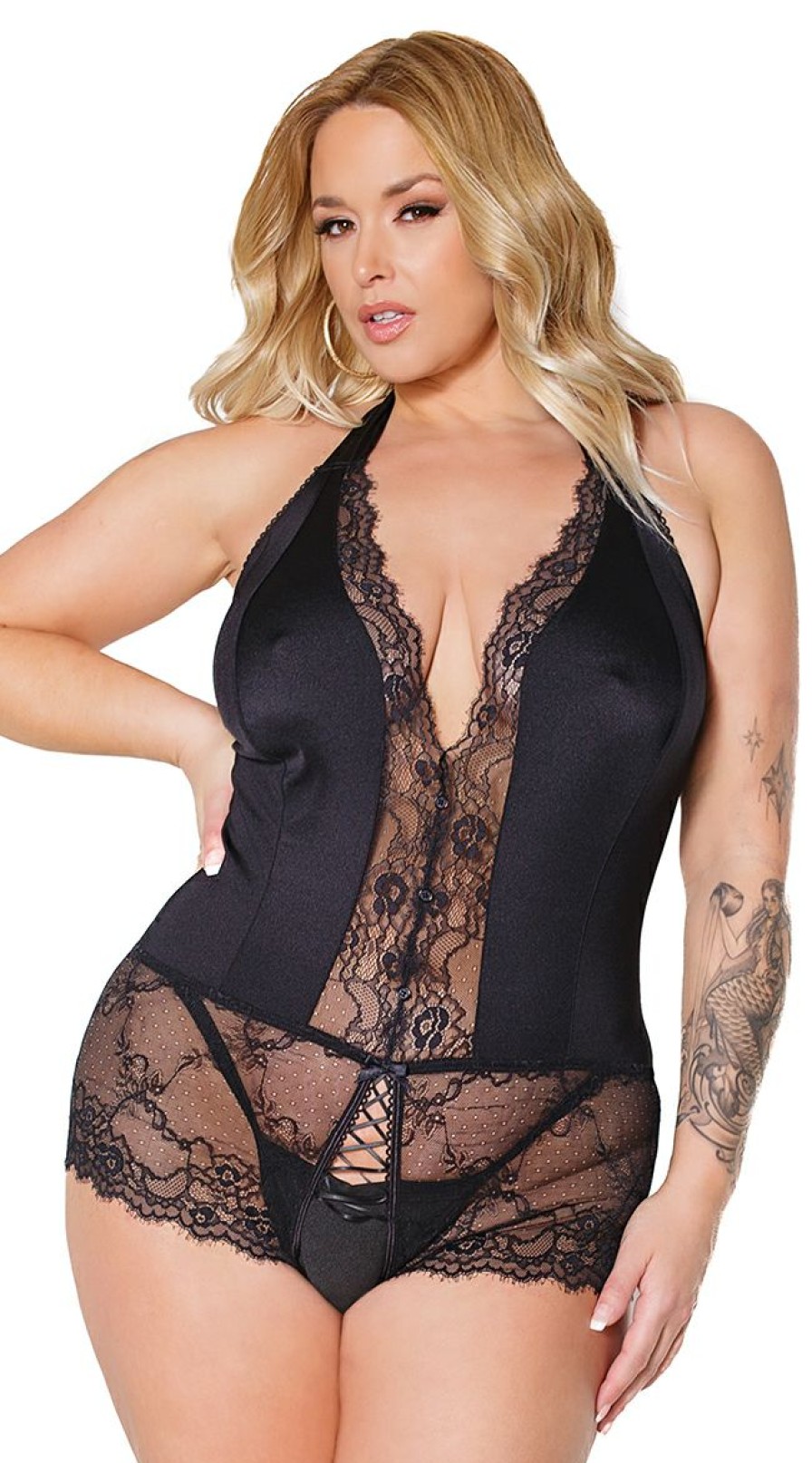 Ultra-Sexy-Lingerie * | Coquette Plus Size No Inhibitions Crotchless Teddy