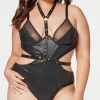 Ultra-Sexy-Lingerie * | Seven 'Til Midnight Plus Size Faux Leather And Mesh Teddy And Harness Set