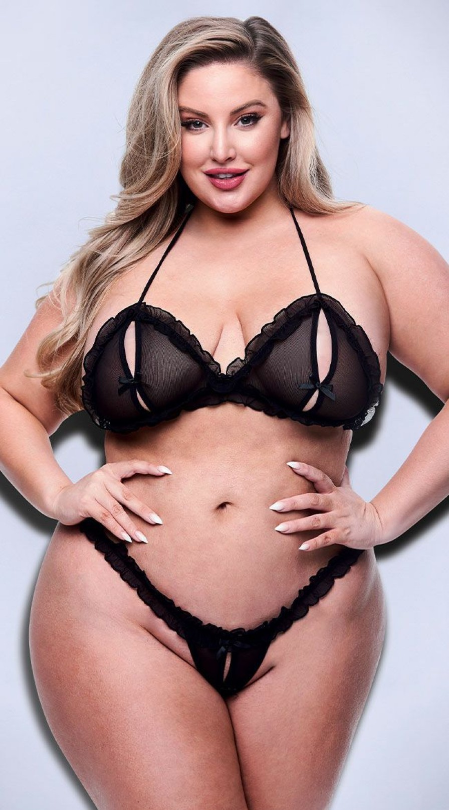 Ultra-Sexy-Lingerie * | Baci Plus Size Peekaboo Ruffled Crotchless Bra Set