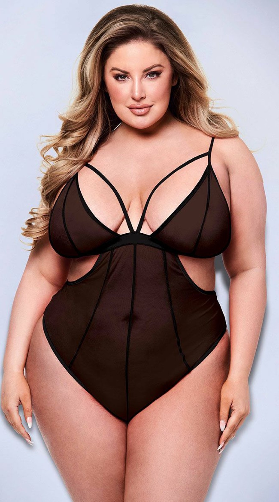 Ultra-Sexy-Lingerie * | Baci Plus Size Mesh It Up Crotchless Teddy