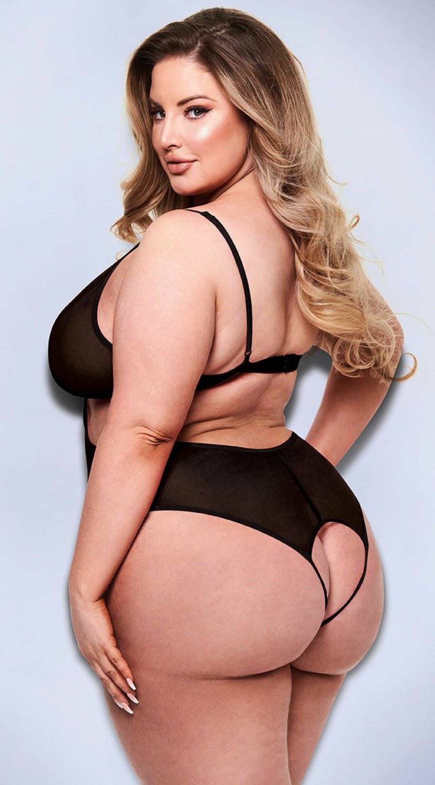 Ultra-Sexy-Lingerie * | Baci Plus Size Mesh It Up Crotchless Teddy