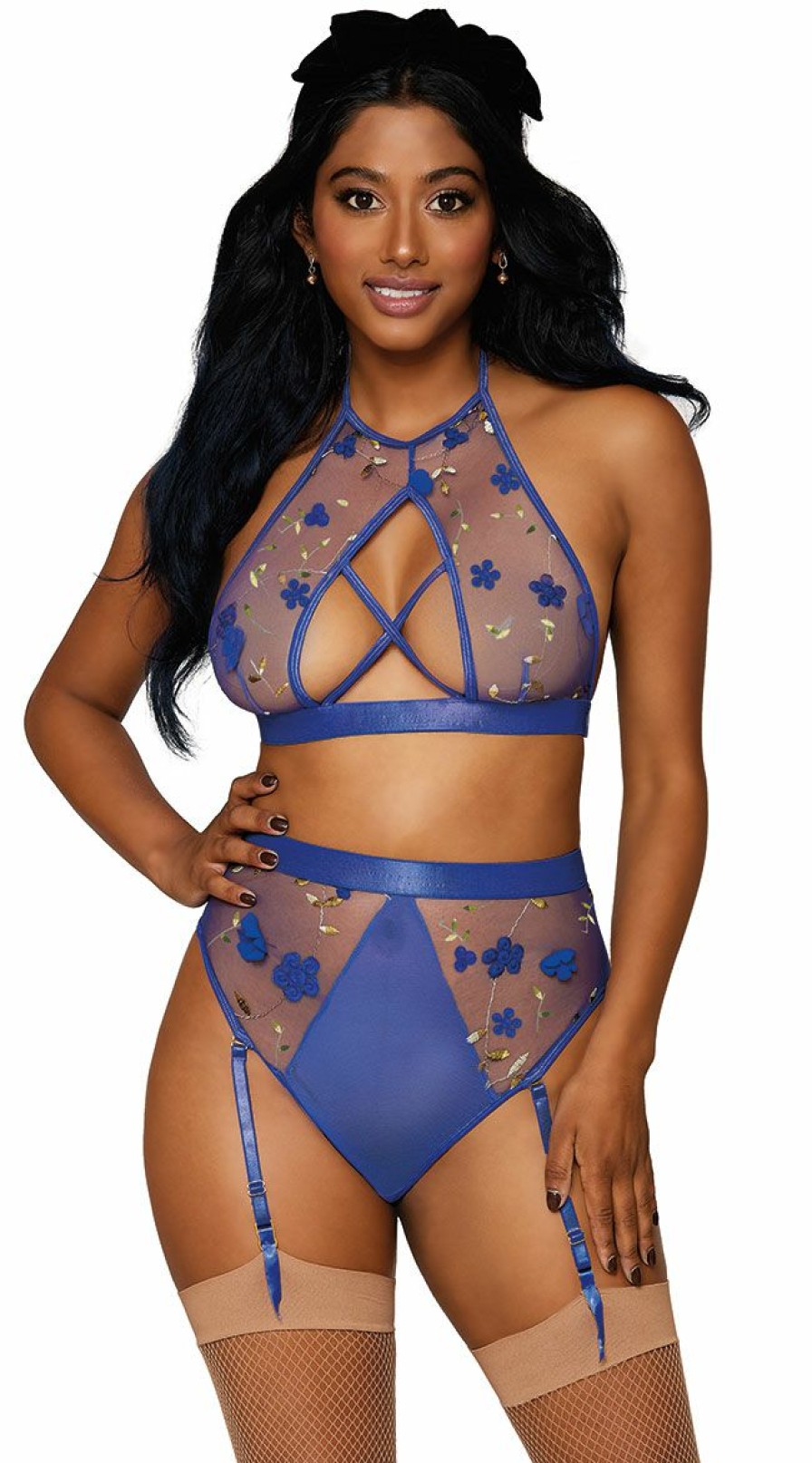 Garter-Lingerie * | Dreamgirl Blue Meadows Bra Set