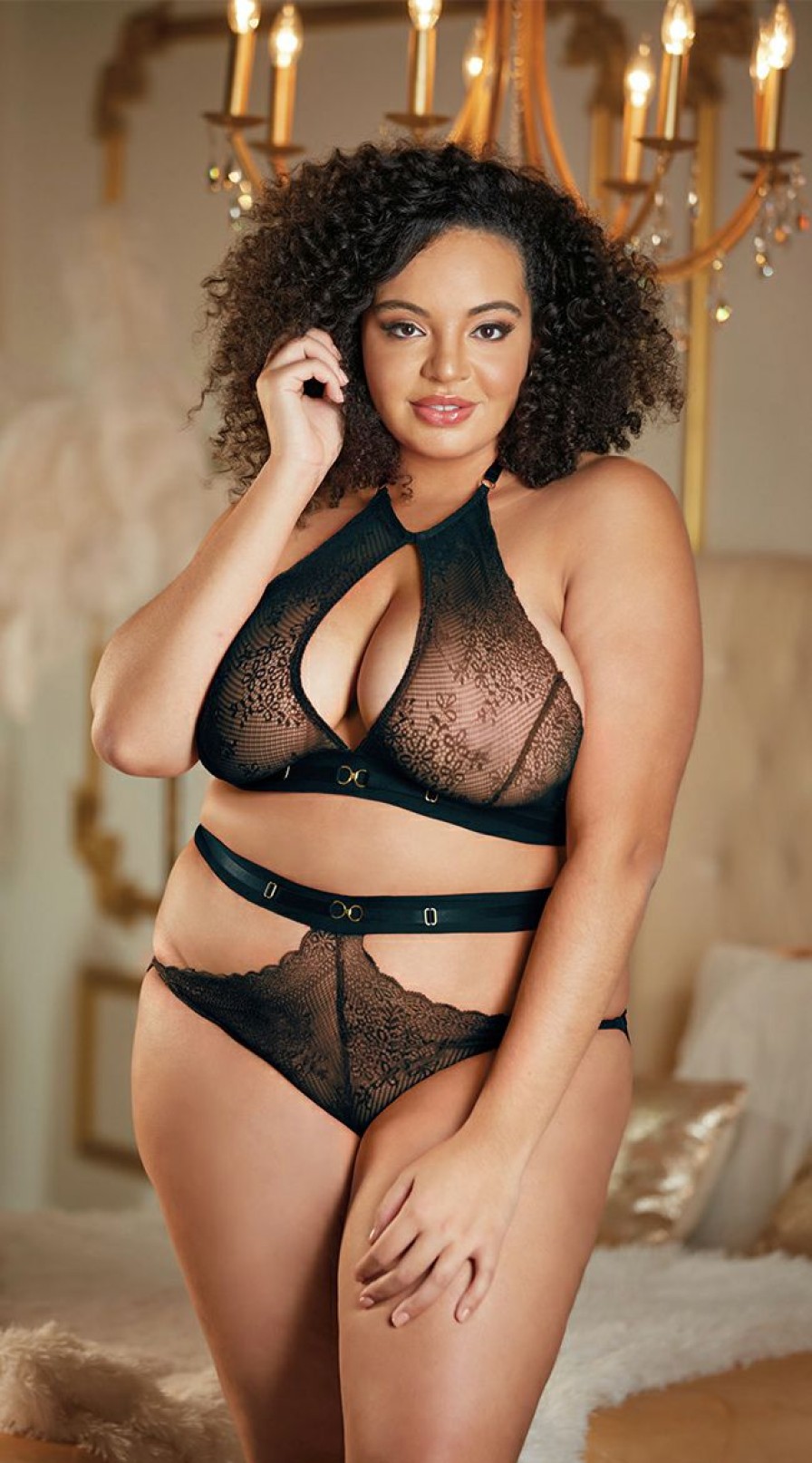 Ultra-Sexy-Lingerie * | Allure Lingerie Plus Size Look Back At It Halter Bralette Set