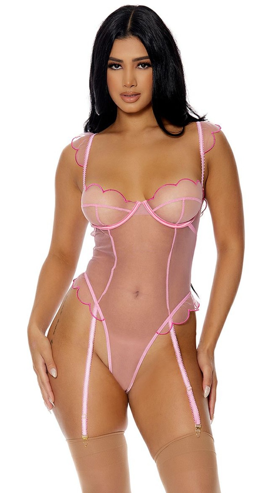 Garter-Lingerie * | Forplay Sheer Seduction Pink Teddy