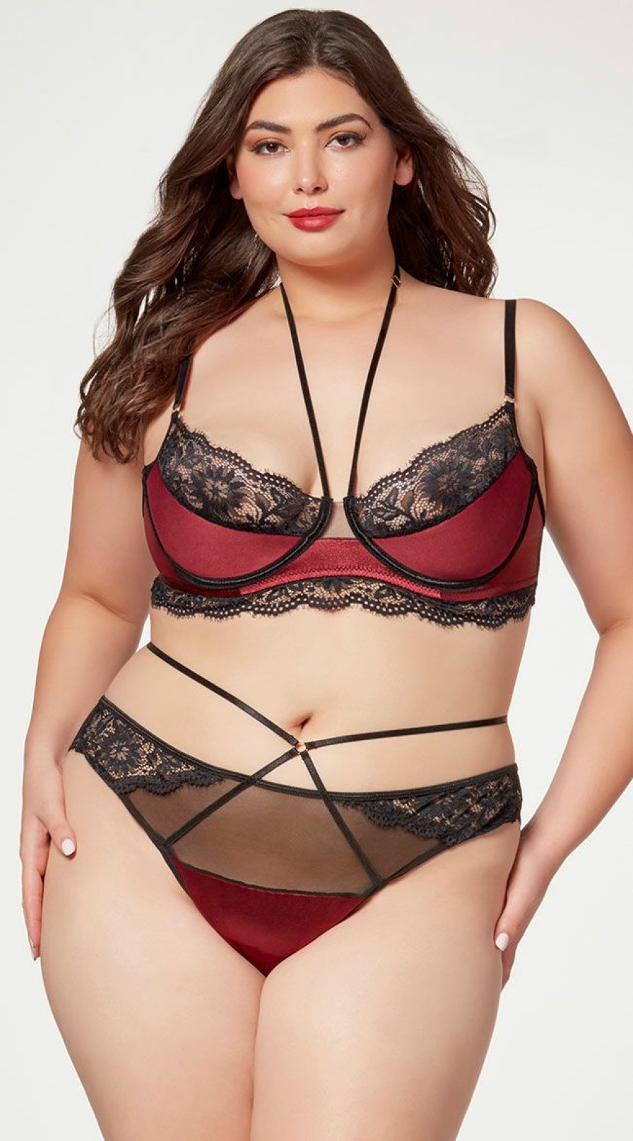 Silk-Satin-Lingerie * | Seven 'Til Midnight Plus Size Opulent Satin And Lace Bra Set