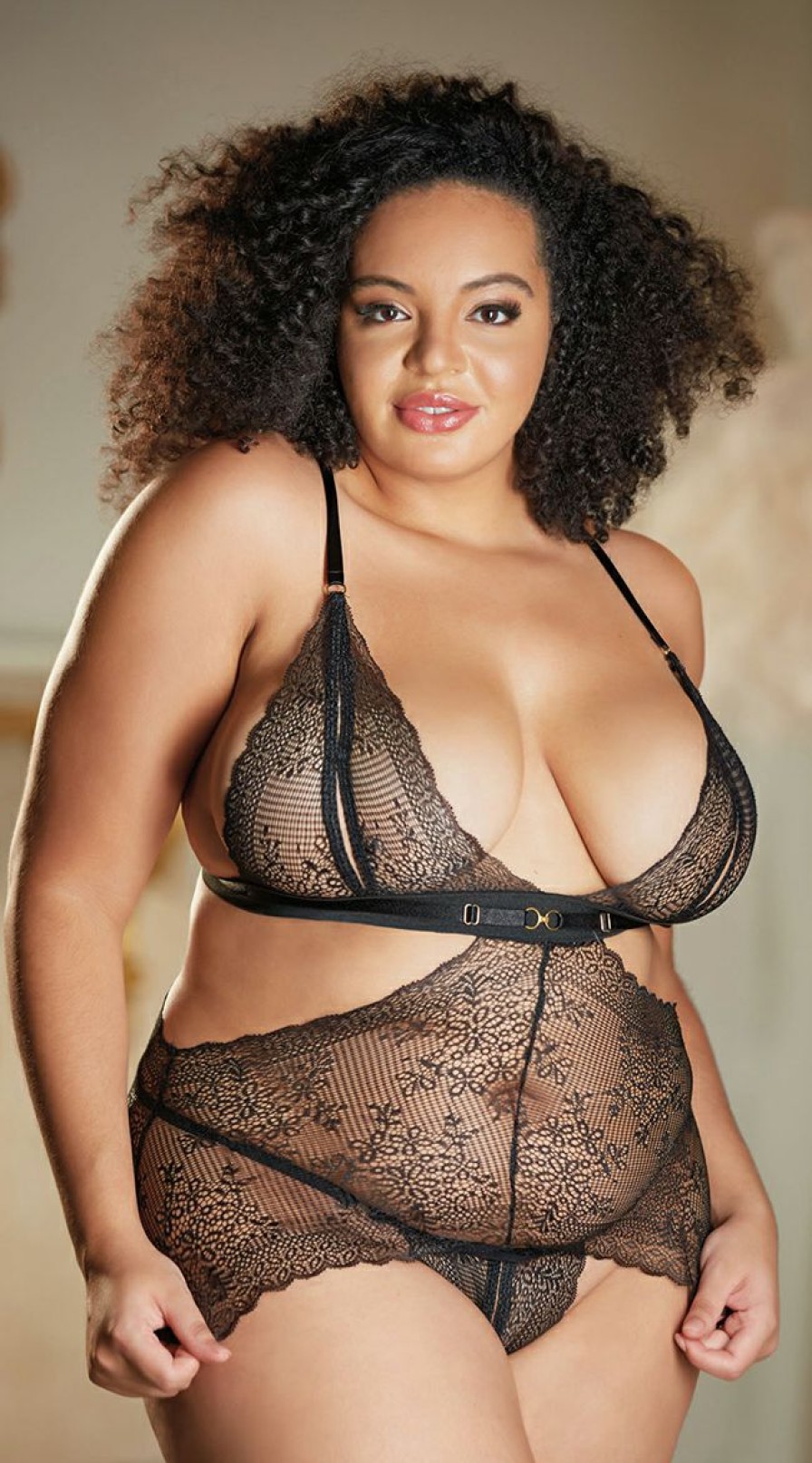 Ultra-Sexy-Lingerie * | Allure Lingerie Plus Size Sneak A Peek Crotchless Chemise Set