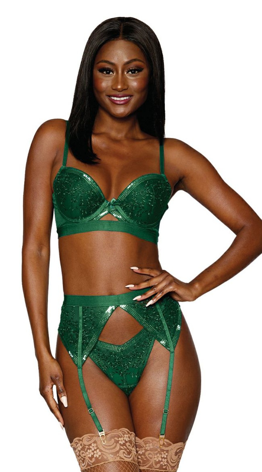 Garter-Lingerie * | Dreamgirl Garden Of Evergreen Bra Set