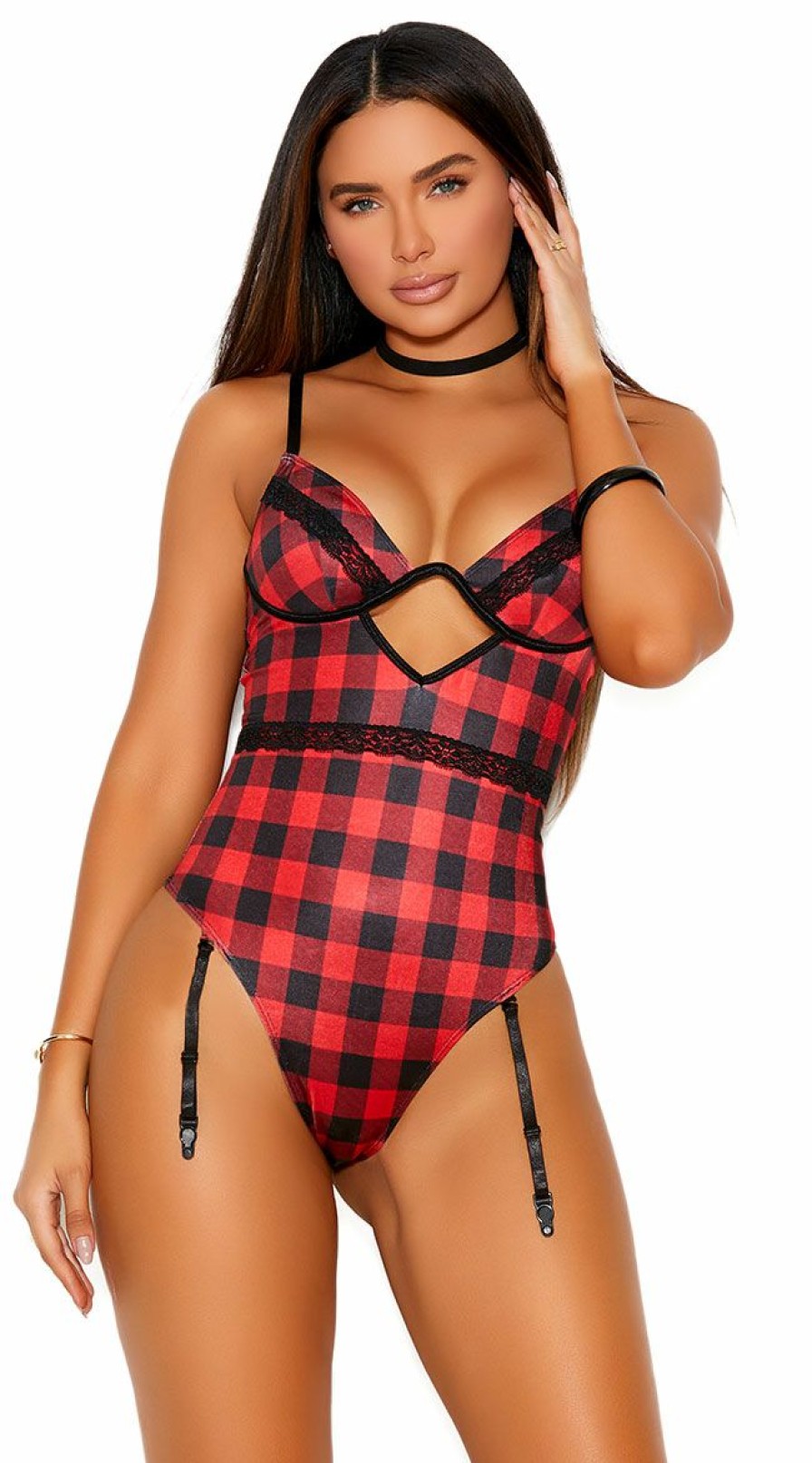 Garter-Lingerie * | Elegant Moments Plaid Romance Teddy