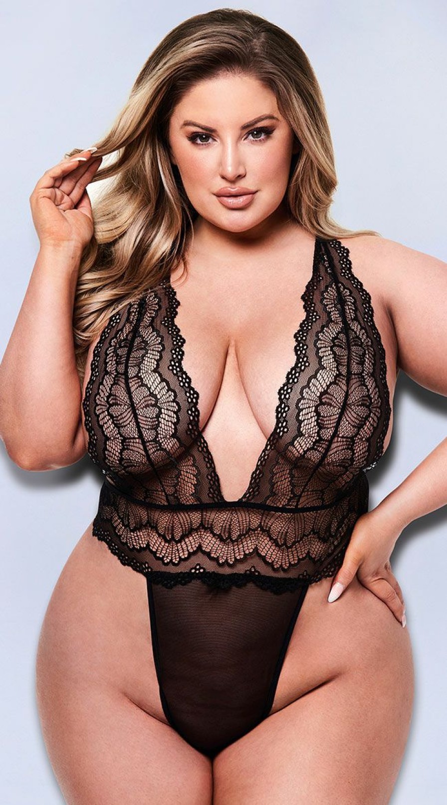 Ultra-Sexy-Lingerie * | Baci Plus Size Daring Deep Lace Teddy