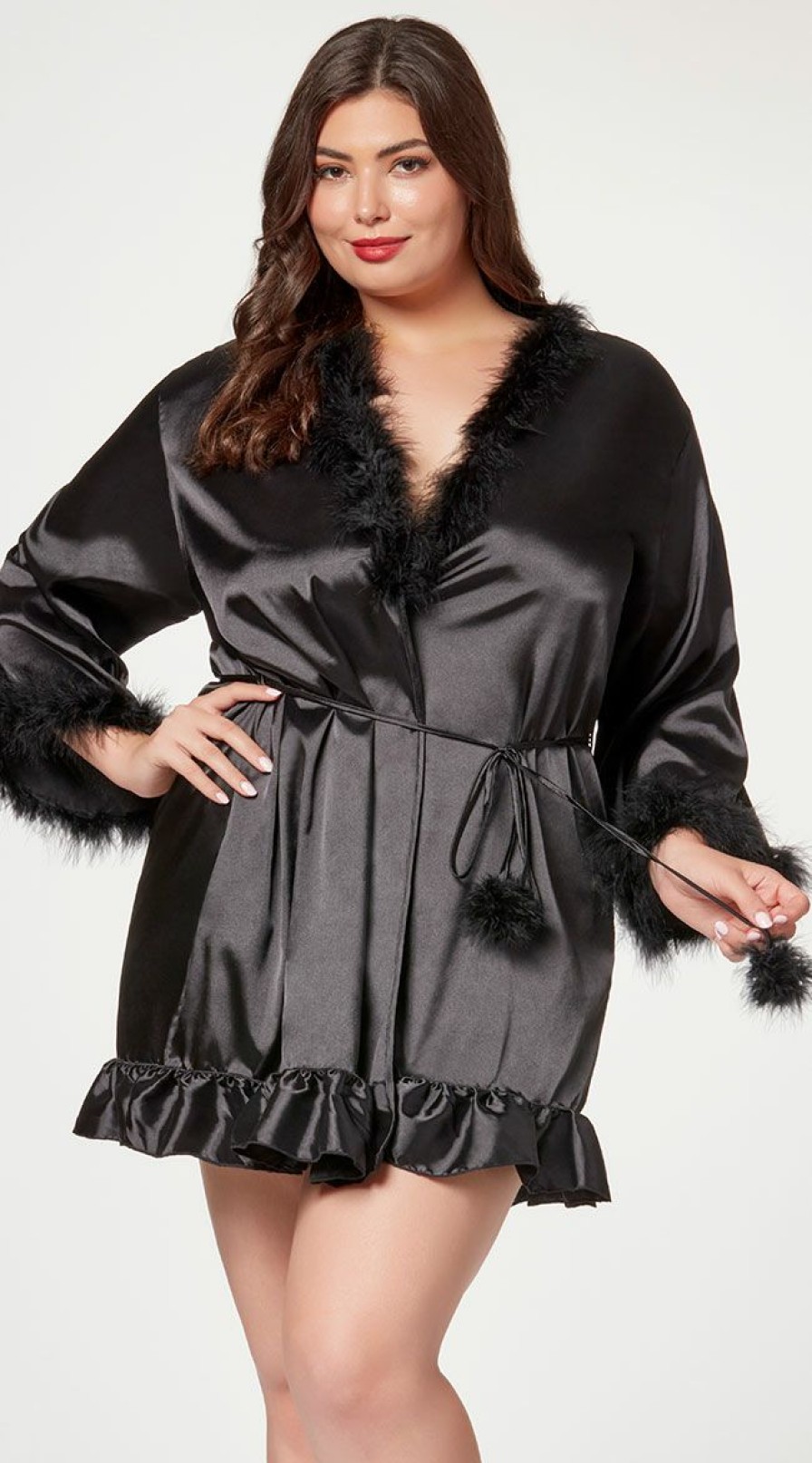 Silk-Satin-Lingerie * | Seven 'Til Midnight Plus Size Fuzzy Silk Short Robe