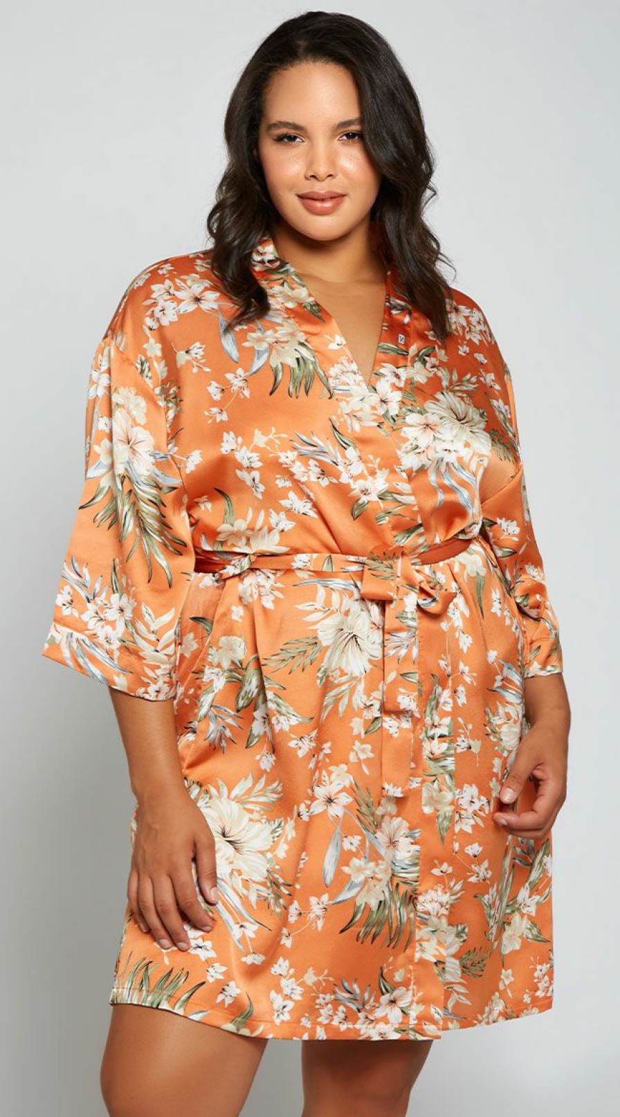 Silk-Satin-Lingerie * | Icollection Plus Size Full Bloom Satin Robe