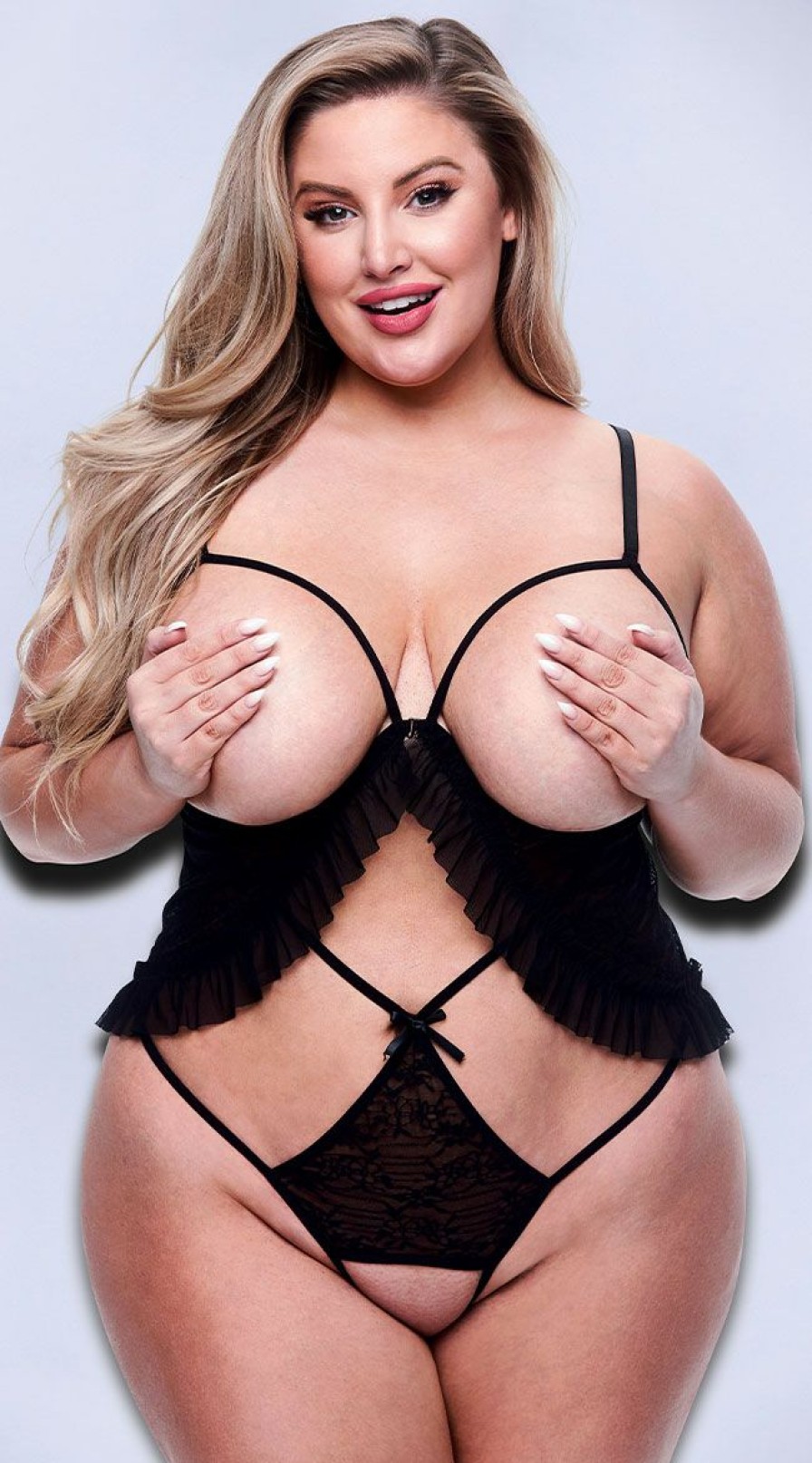 Ultra-Sexy-Lingerie * | Baci Plus Size Erotic Exposure Cupless And Crotchless Teddy