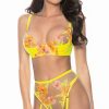 Garter-Lingerie * | Escante Neon Explosion Floral Bra And Garter Set